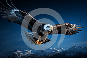 Sky dominion eagle in flight, framed against a brilliant blue