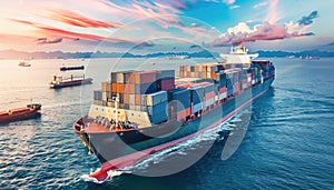 The sky is filled with clouds, giving the scene a serene and peaceful atmosphere by AI generated image