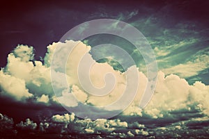 Sky with fluffy clouds. Retro, vintage