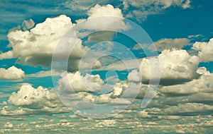 Sky and group of clouds in retro style