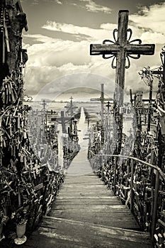 Sky and hill of crosses near Siauliai, Lithuania.