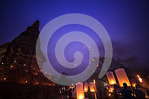 Sky lanterns festival Chiang mai Thailand, Loy Krathong and Yi P photo