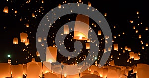 Sky lanterns festival or Yi Peng festival in Thailand photo