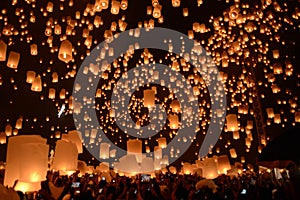 Sky lanterns firework festival,Chiangmai ,Thailand, Loy Krathong and Yi Peng Festival