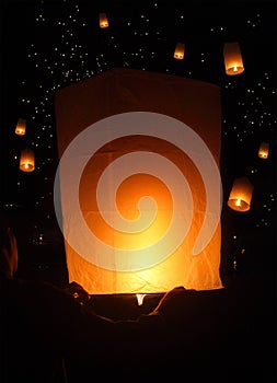 Sky lanterns firework festival, Loy Krathong, Thailand
