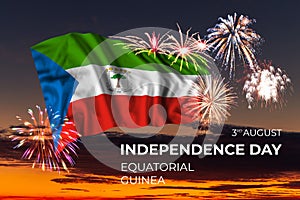 Sky with majestic fireworks and flag of Equatorial Guinea