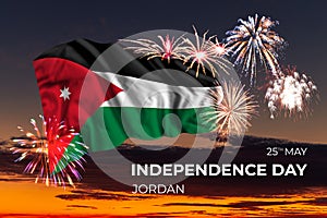 Sky with majestic fireworks and flag of Jordan