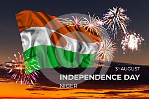 Sky with majestic fireworks and flag of Niger