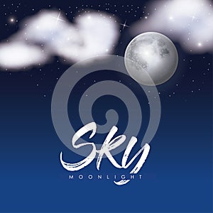 Sky moonlight poster with clouds over moon in background of starry sky