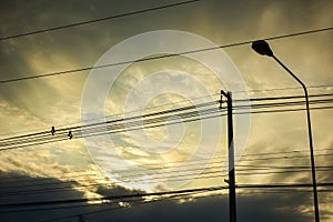 Sky in the morning with ectric pole photo