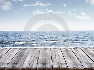 Sky and ocean with wooden berth photo