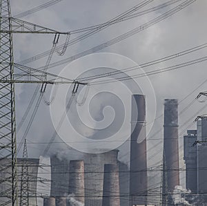Global Warming - Grey Sky and Smoke over Power Station, Germany