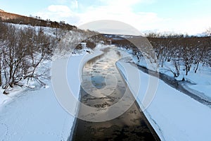 The Sky and Ð¾Ð±Ð»Ð°ÐºÐ° are reflected in river. The Sundown.