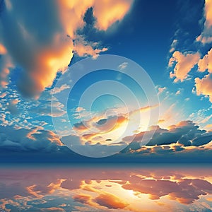 Sky Panorama Banner with Sun, Blue Sky, and Clouds