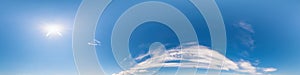 Blue sky panorama with Cirrus clouds. Seamless hdr 360 degree pano in spherical equirectangular format. Complete zenith