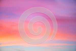 Sky in the pink and blue colors. effect of light pastel colored of sunset clouds cloud on the sunset sky background