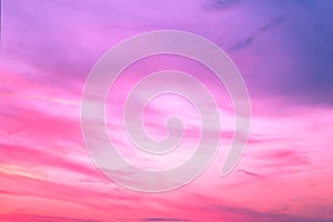 Sky in the pink and blue colors. effect of light pastel colored of sunset clouds cloud on the sunset sky background