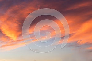 Sky in the pink and blue colors. effect of light pastel colored of sunset clouds cloud on the sunset sky background