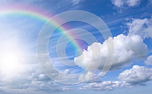 Sky with rainbow and bright sky