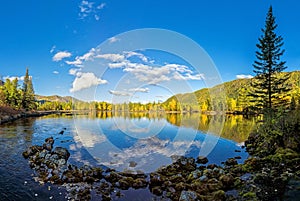 The sky is reflected in lake