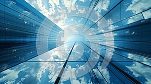 The sky reflected on skyscraper.AI generated image