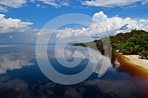 Sky reflection on Rio Negro waters, Amazon.