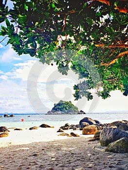 Sky and sand of the beach on sea water down time