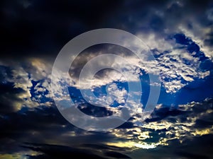 Sky scape of clouds. Cloudy sky. Rainy weather. Dramatic clouds. Dramatic background.