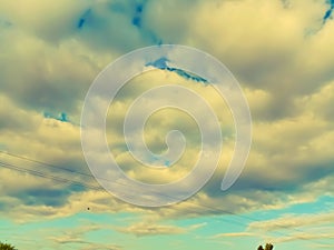 Sky scape of clouds. Cloudy sky. Rainy weather. Dramatic clouds. Dramatic background.