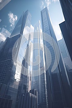 Sky scrapers glass business building in a financial district, wealth and fortune concept. Generative Ai