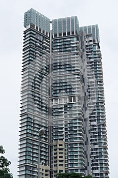 Sky scrapper, bridge and trees