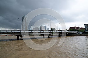 Sky scrapper, bridge and trees