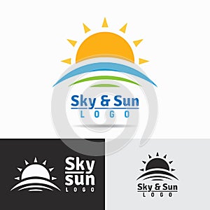 Sky and sun logo icon template in clean minimalist style. Business corporate logo design. Vector Illustration