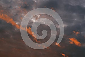 Sky at sunrise. Dramatic skyscape with bright pink clouds