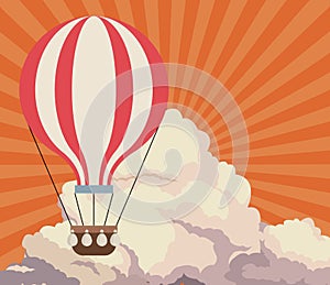 Sky sunset clouds airballoon travel retro background