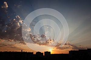 Sky at sunset with sun rays