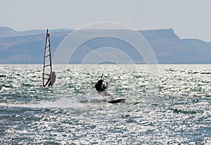 Sky-surfing and surfing on lake Kinneret