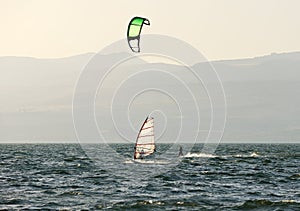 Sky-surfing and surfing on lake Kinneret