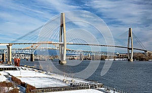 Sky Train Bridge, Pattullo Bridge and Railroad Track in New Westminster