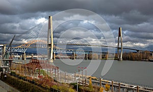 Sky Train Bridge, Pattullo Bridge and Railroad Track in New Westminster