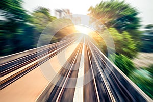 Sky train through the city center in Kuala Lumpur,motion blur