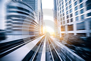 Sky train through the city center in Kuala Lumpur,motion blur