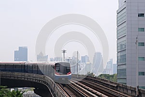 Sky train with cityscape background