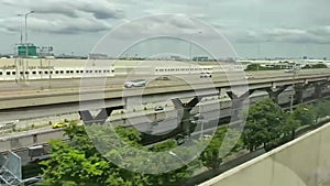 sky train, express way, airplane, road sea are public transportation in Thailand