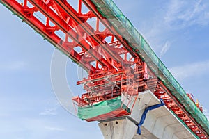 Sky train railway bridge public transit system under construction