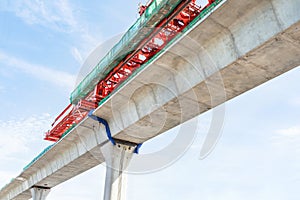 Sky train railway bridge public transit system under construction photo