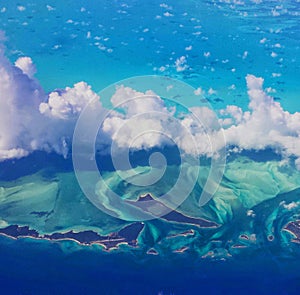 Sky View of Caribbean Land and Water from the Window Seat