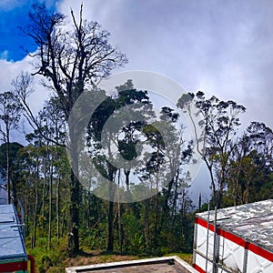 Sky view and Chin Swee caves temple on skyway cable car, Genting Highland, Malaysia, In a ropeway cable car going down from Gentin
