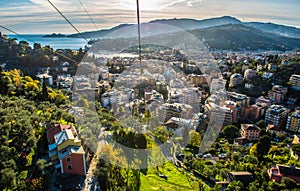 Sky view of the city of Rapallo in Liguria, Italy