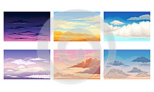 Sky View with Clouds Scudding Across It and Staying Still Vector Scene Set